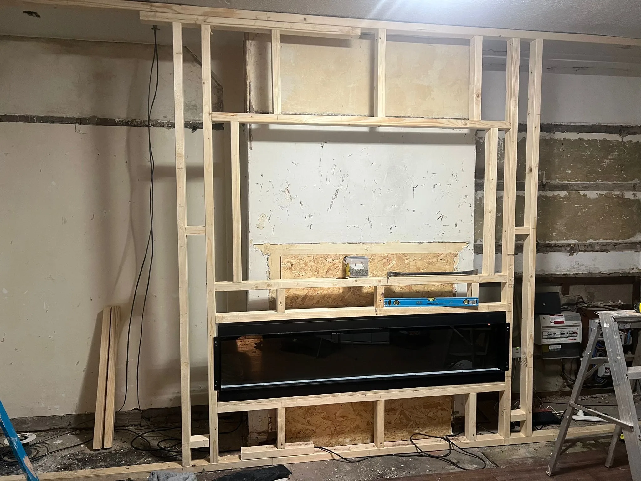 Media wall and fireplace frame under construction by LDG Joinery LTD